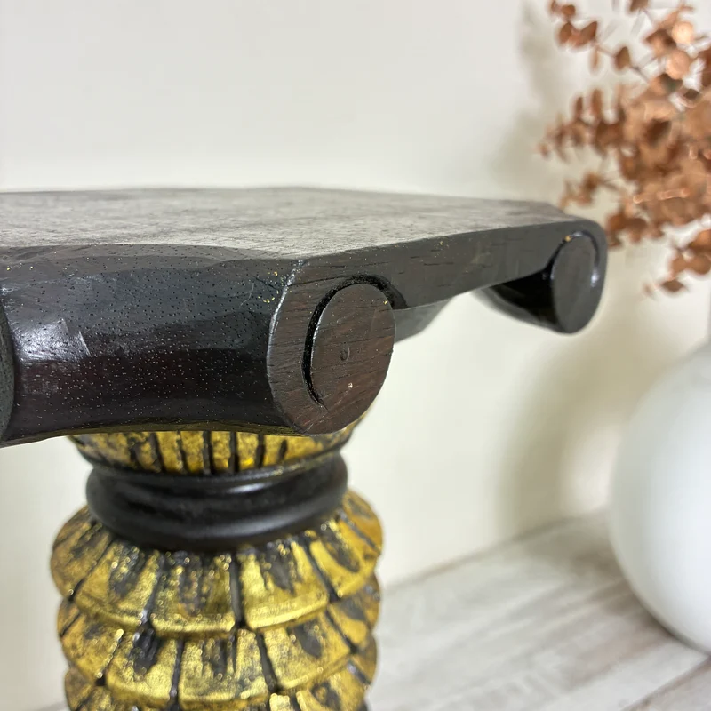 Vintage Säule Podest Blumenständer Holz Geschnitzt Schwarz Gold Antik Gebraucht