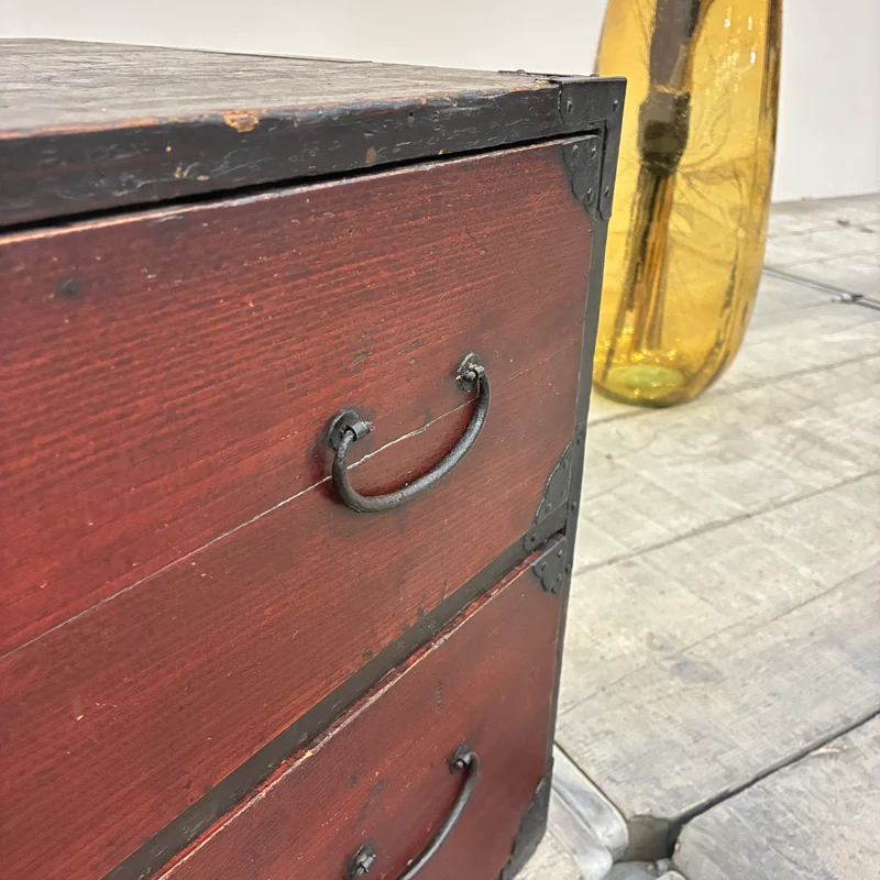 Asiatische Tansu Kommode Holz Braun Schwarz Eisenbeschläge Schrank Antik Gebraucht