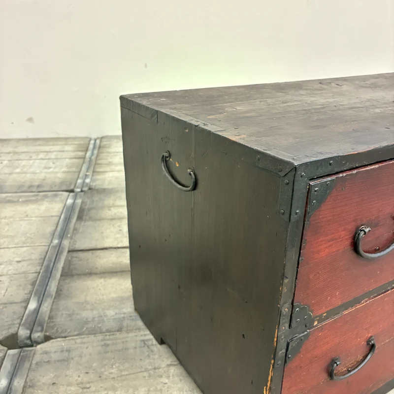 Asiatische Tansu Kommode Holz Braun Schwarz Eisenbeschläge Schrank Antik Gebraucht