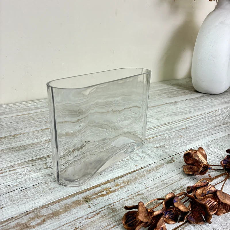 Glasvase Oval Schiffchenform Tischvase Klarglas Transparent Vase Gebraucht