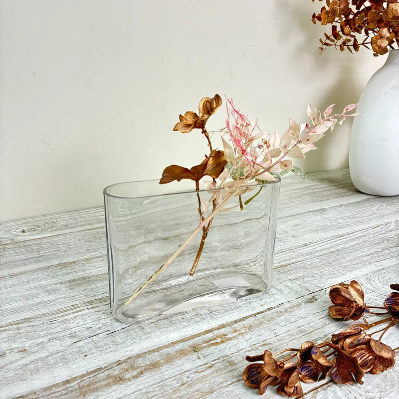 Glasvase Oval Schiffchenform Tischvase Klarglas Transparent Vase Gebraucht