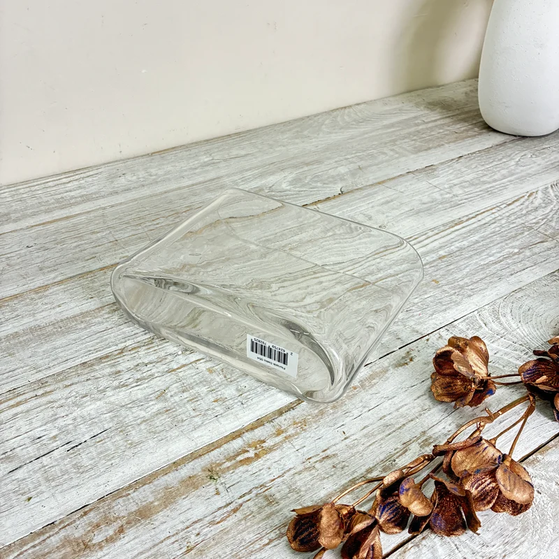 Glasvase Oval Schiffchenform Tischvase Klarglas Transparent Vase Gebraucht
