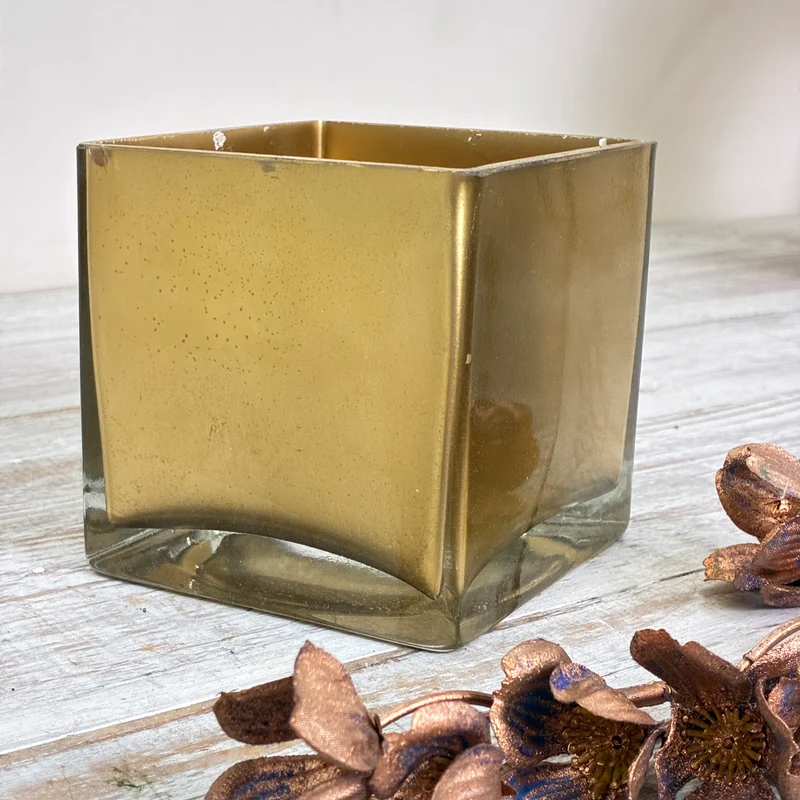 Würfelvase Blumentopf Pflanzentopf Windlicht Gold Metallisch Vase Gebraucht