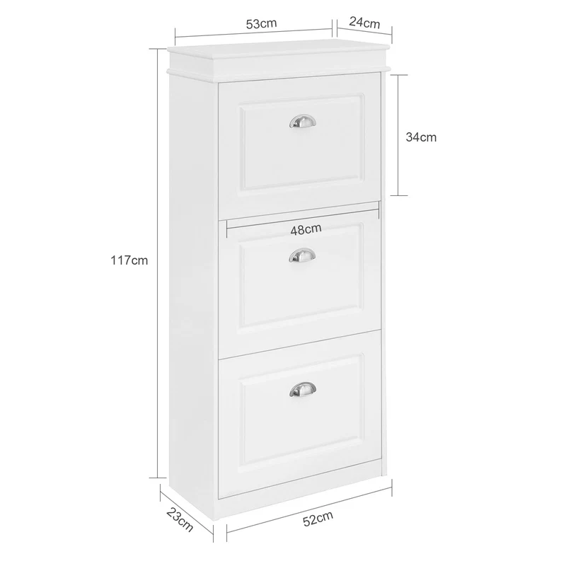 SoBuy FSR94-W Kapea Kengät Kaappi 3 Kääntöovella, 12 Parin Kengille, Eteisen Kenkäsäilytys, 53×24×117 cm, Valkoinen