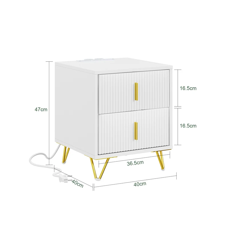 SoBuy | Nachttisch mit 2 Schubladen | Ladefunktion | USB und Type-C | Weiß | FBT115-E-W