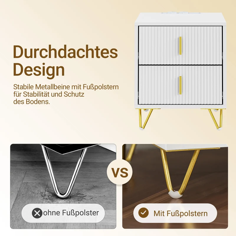 SoBuy | Nachttisch mit 2 Schubladen | Ladefunktion | USB und Type-C | Weiß | FBT115-E-W