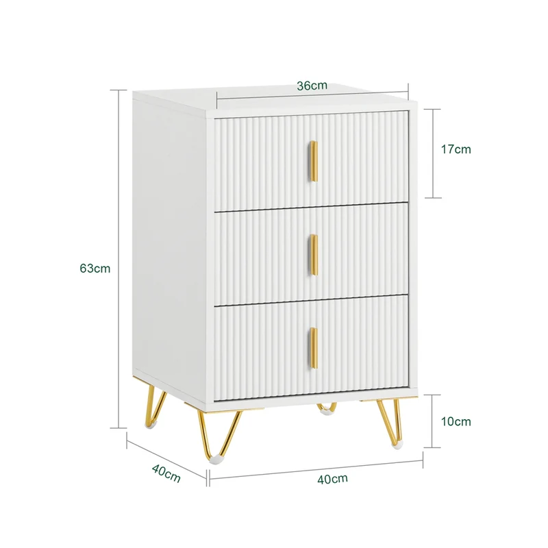 SoBuy | Nachttisch mit 3 Schubladen | Sofatisch | Beistelltisch | Weiß | FBT115-L-W