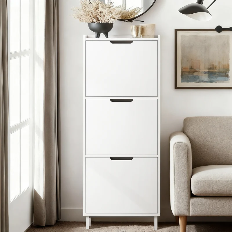 SoBuy FSR151-H-W Kapea Kenkäkaappi – 50 × 19 × 129 cm, Osastot, Kaatumiseste, Valkoinen