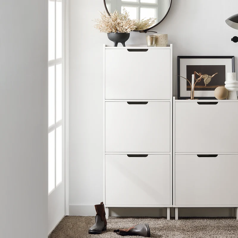 SoBuy FSR151-H-W Kapea Kenkäkaappi – 50 × 19 × 129 cm, Osastot, Kaatumiseste, Valkoinen