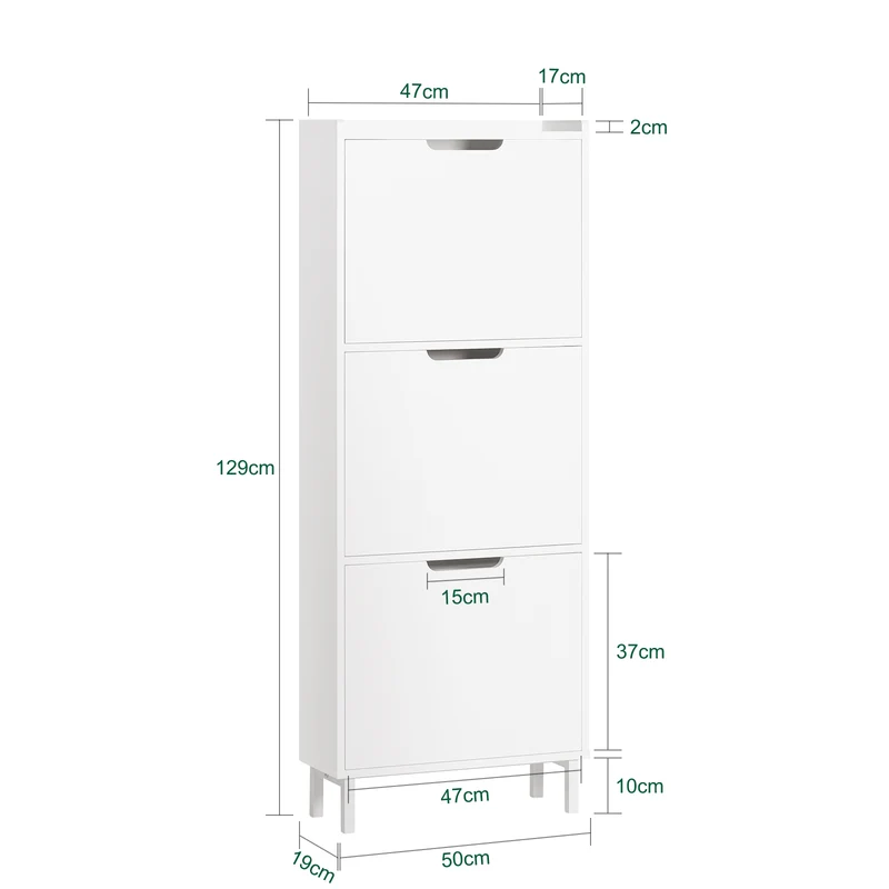 SoBuy FSR151-H-W Kapea Kenkäkaappi – 50 × 19 × 129 cm, Osastot, Kaatumiseste, Valkoinen