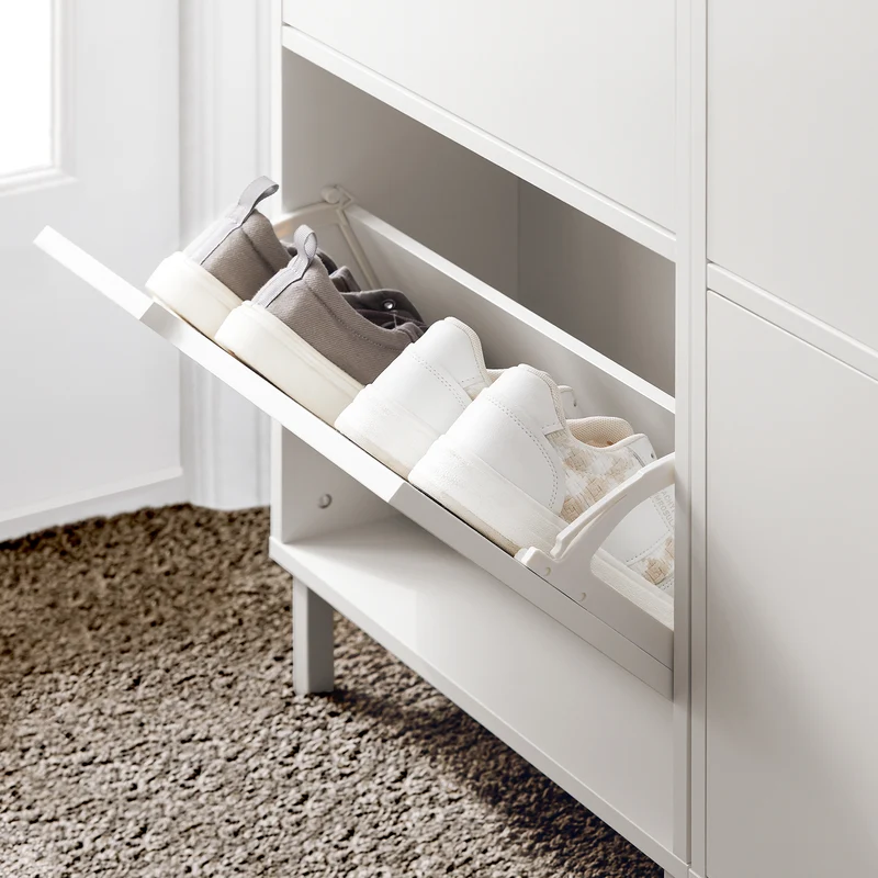 SoBuy FSR151-H-W Kapea Kenkäkaappi – 50 × 19 × 129 cm, Osastot, Kaatumiseste, Valkoinen