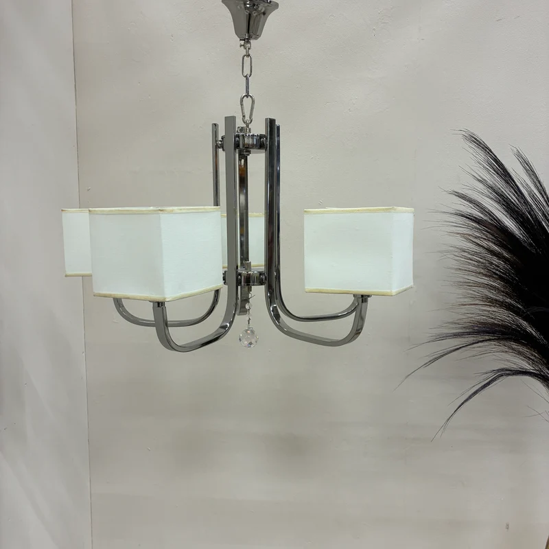 Kronleuchter Luster Hängelampe Deckenlampe Chrom Stoffschirm Lampe Gebraucht