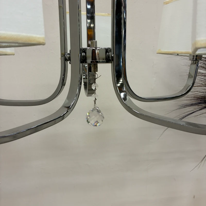Kronleuchter Luster Hängelampe Deckenlampe Chrom Stoffschirm Lampe Gebraucht