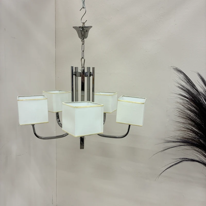 Kronleuchter Luster Hängelampe Deckenlampe Chrom Stoffschirm Lampe Gebraucht