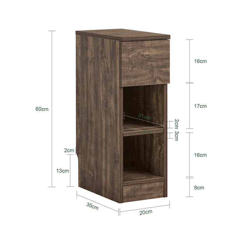 SoBuy | Nachttisch schmal Beistelltisch | mit Schublade Braun | 20x60x35cm | FBT111-SN