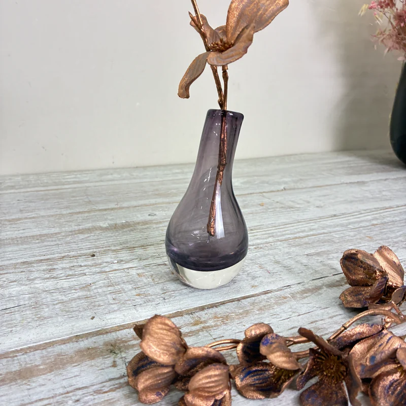Kleine Glasvase Tropfenvase Flaschenform Rauchglas Lila Vase Gebraucht