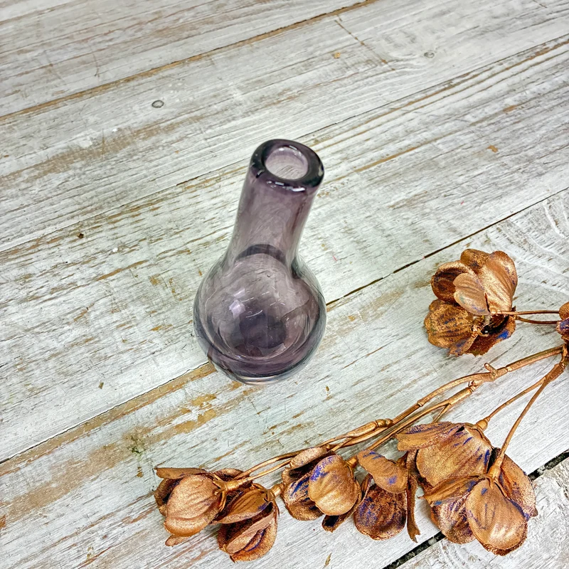 Kleine Glasvase Tropfenvase Flaschenform Rauchglas Lila Vase Gebraucht