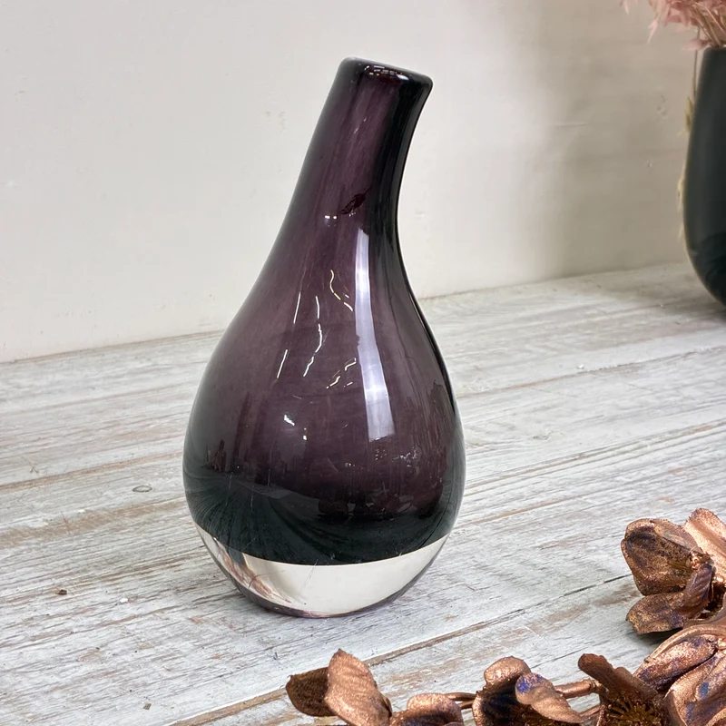 Glasvase Tropfenvase Flaschenform Rauchglas Violett Vase Gebraucht