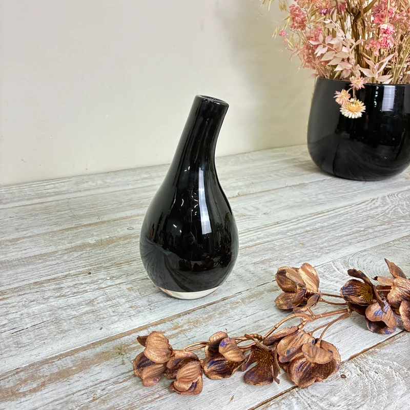 Glasvase Tropfenvase Flaschenform Rauchglas Schwarz Vase Gebraucht