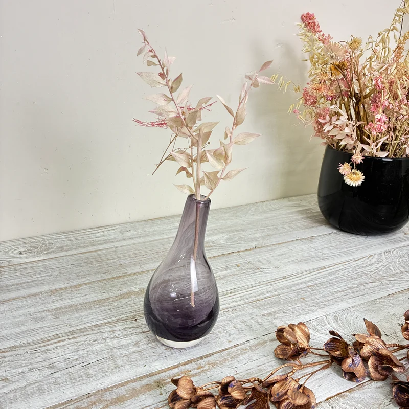 Glasvase Tropfenvase Flaschenform Rauchglas Violett Vase Gebraucht