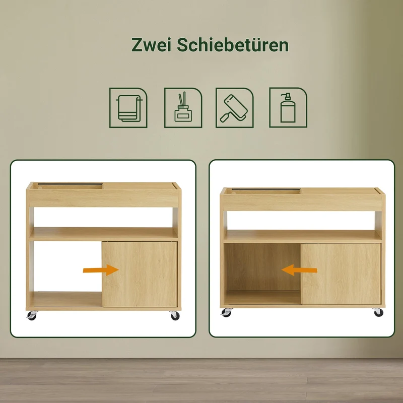SoBuy | Beistelltisch mit Rollen | Nachttisch | Sofatisch | Teetisch | Natur | FBT152-N