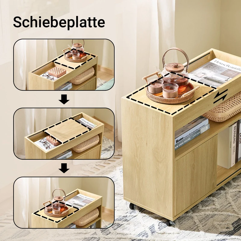 SoBuy | Beistelltisch mit Rollen | Nachttisch | Sofatisch | Teetisch | Natur | FBT152-N