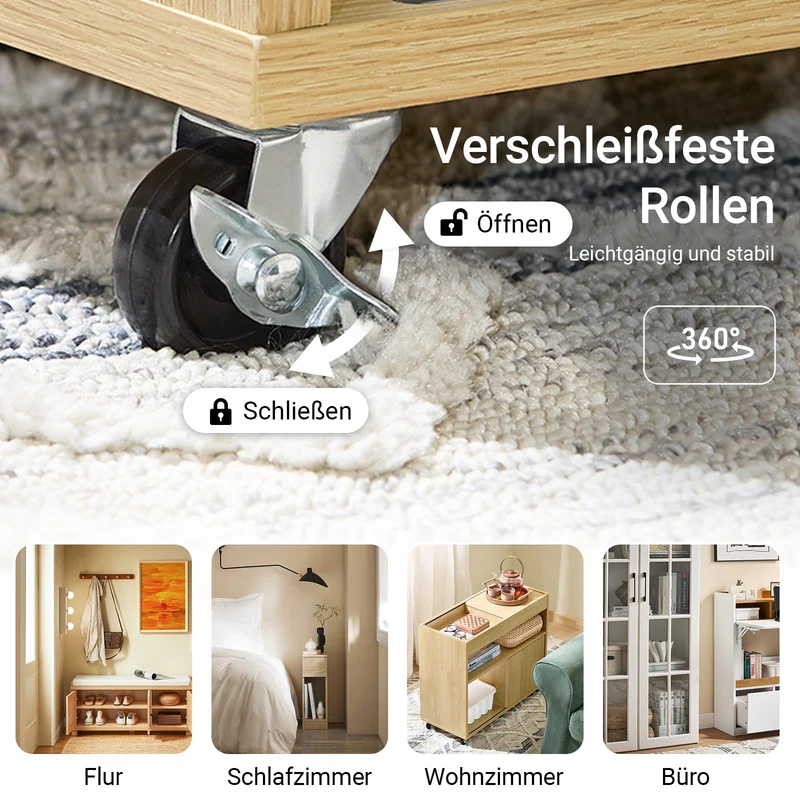 SoBuy | Beistelltisch mit Rollen | Nachttisch | Sofatisch | Teetisch | Natur | FBT152-N