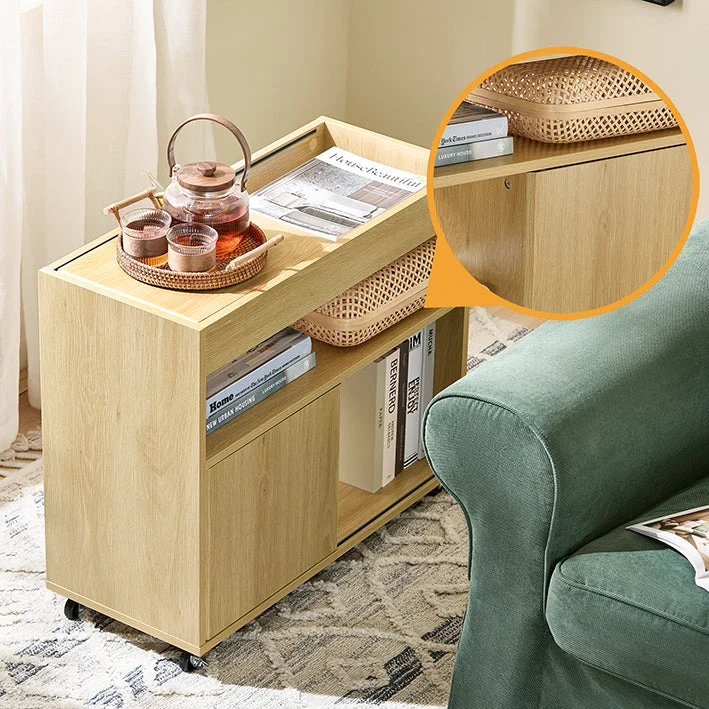 SoBuy | Beistelltisch mit Rollen | Nachttisch | Sofatisch | Teetisch | Natur | FBT152-N