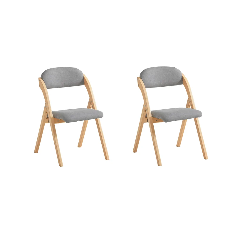 SoBuy FST92-Nx2 Zestaw 2 składanych krzeseł do jadalni, drewniane, tapicerowane, do kuchni i biura, z ergonomicznym oparciem, kompaktowe i oszczędzające miejsce krzesło kuchenne, jasnoszare, 47,5 x 59 x 77 cm