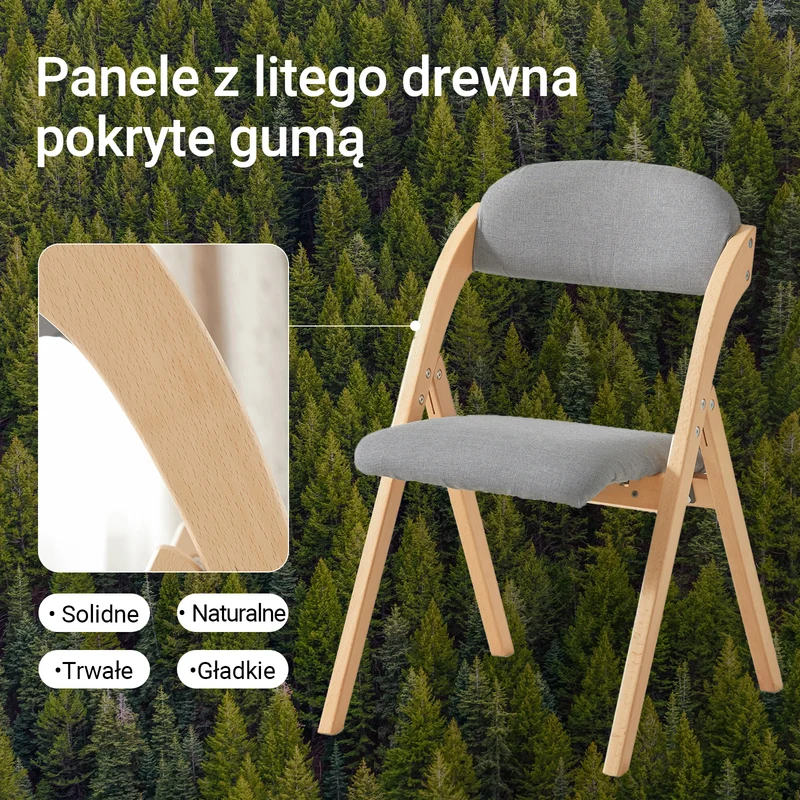 SoBuy FST92-Nx2 Zestaw 2 składanych krzeseł do jadalni, drewniane, tapicerowane, do kuchni i biura, z ergonomicznym oparciem, kompaktowe i oszczędzające miejsce krzesło kuchenne, jasnoszare, 47,5 x 59 x 77 cm