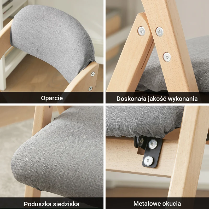 SoBuy FST92-Nx2 Zestaw 2 składanych krzeseł do jadalni, drewniane, tapicerowane, do kuchni i biura, z ergonomicznym oparciem, kompaktowe i oszczędzające miejsce krzesło kuchenne, jasnoszare, 47,5 x 59 x 77 cm