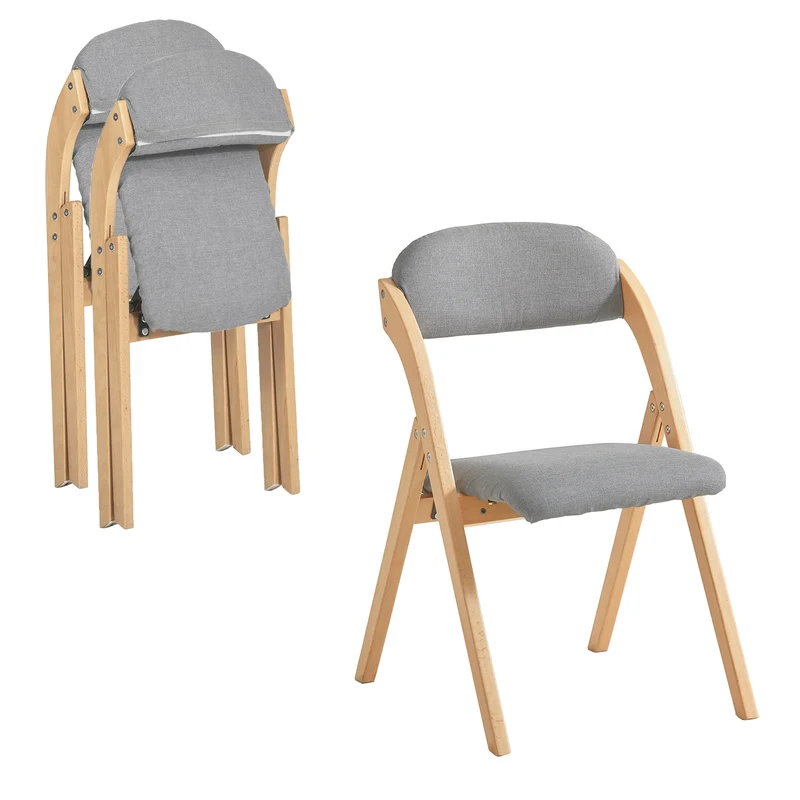 SoBuy FST92-Nx2 Zestaw 2 składanych krzeseł do jadalni, drewniane, tapicerowane, do kuchni i biura, z ergonomicznym oparciem, kompaktowe i oszczędzające miejsce krzesło kuchenne, jasnoszare, 47,5 x 59 x 77 cm