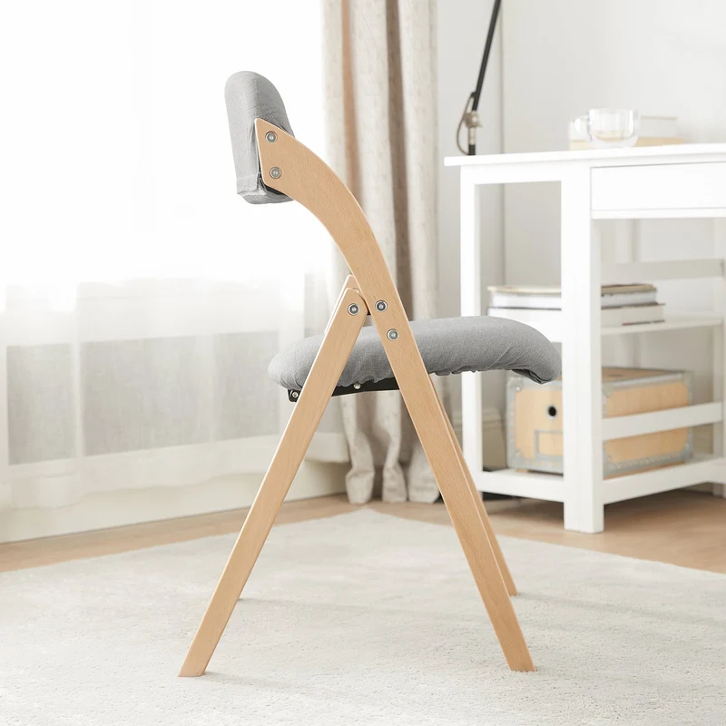 SoBuy FST92-Nx2 Zestaw 2 składanych krzeseł do jadalni, drewniane, tapicerowane, do kuchni i biura, z ergonomicznym oparciem, kompaktowe i oszczędzające miejsce krzesło kuchenne, jasnoszare, 47,5 x 59 x 77 cm
