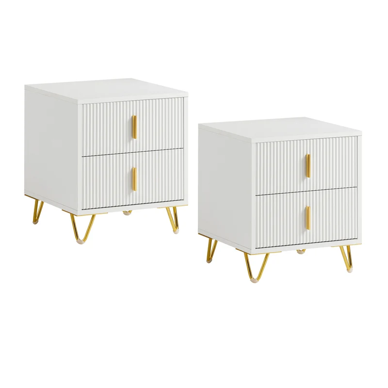 SoBuy FBT115-Wx2 Zestaw 2 stolików nocnych z 2 szufladami, stolik boczny do sypialni i salonu, biały W40 x G40 x W47 cm