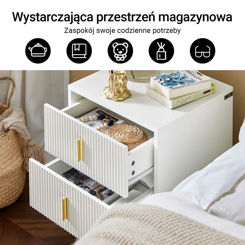 SoBuy FBT115-Wx2 Zestaw 2 stolików nocnych z 2 szufladami, stolik boczny do sypialni i salonu, biały W40 x G40 x W47 cm