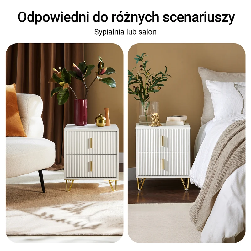 SoBuy FBT115-Wx2 Zestaw 2 stolików nocnych z 2 szufladami, stolik boczny do sypialni i salonu, biały W40 x G40 x W47 cm