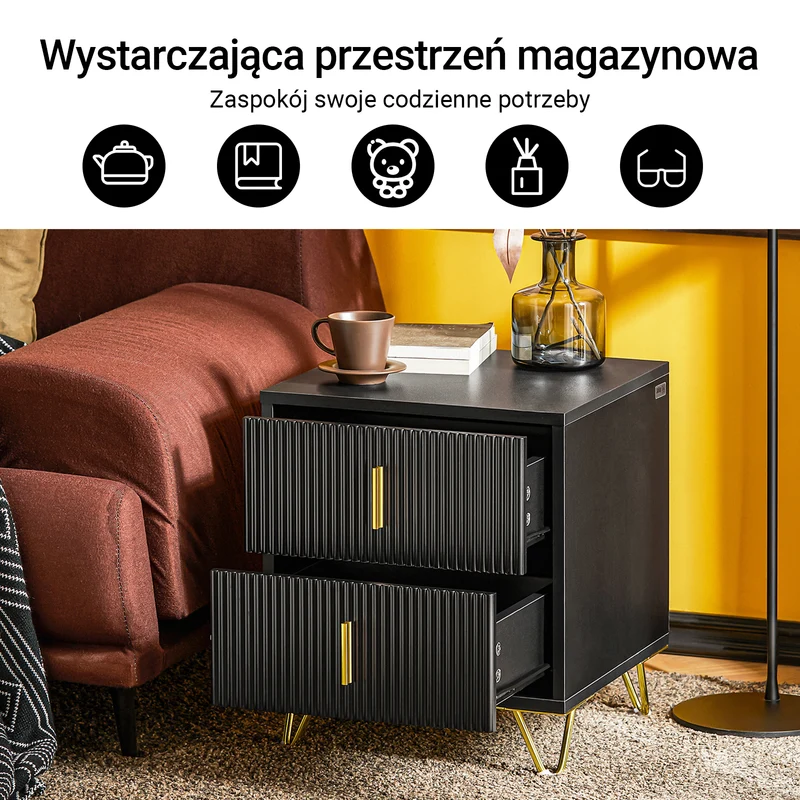 SoBuy FBT115-SCHx2 zestawie 2 Szafka Nocna Stolik Nocny szuflady Szafka pod biurko Komoda Kanapy pomocniczy Czarny, 2szt