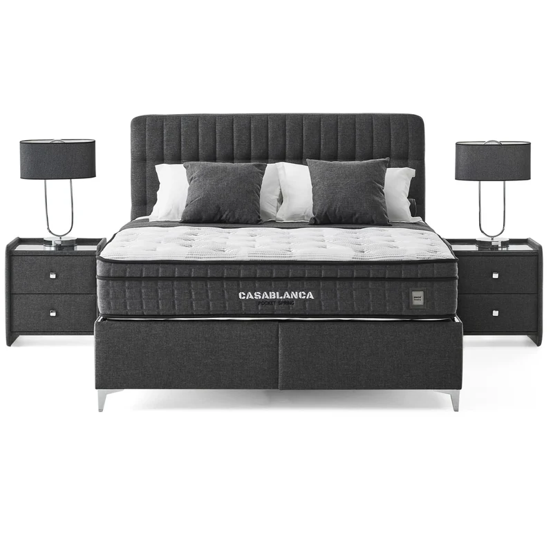 Casablanca Punto Boxspringbett Set: 5-Zonen-Federkern, Doppelkern-Technologie & Atmungsaktives Gewebe für Gesunden Schlaf – Elegantes Design und Optimaler Komfort