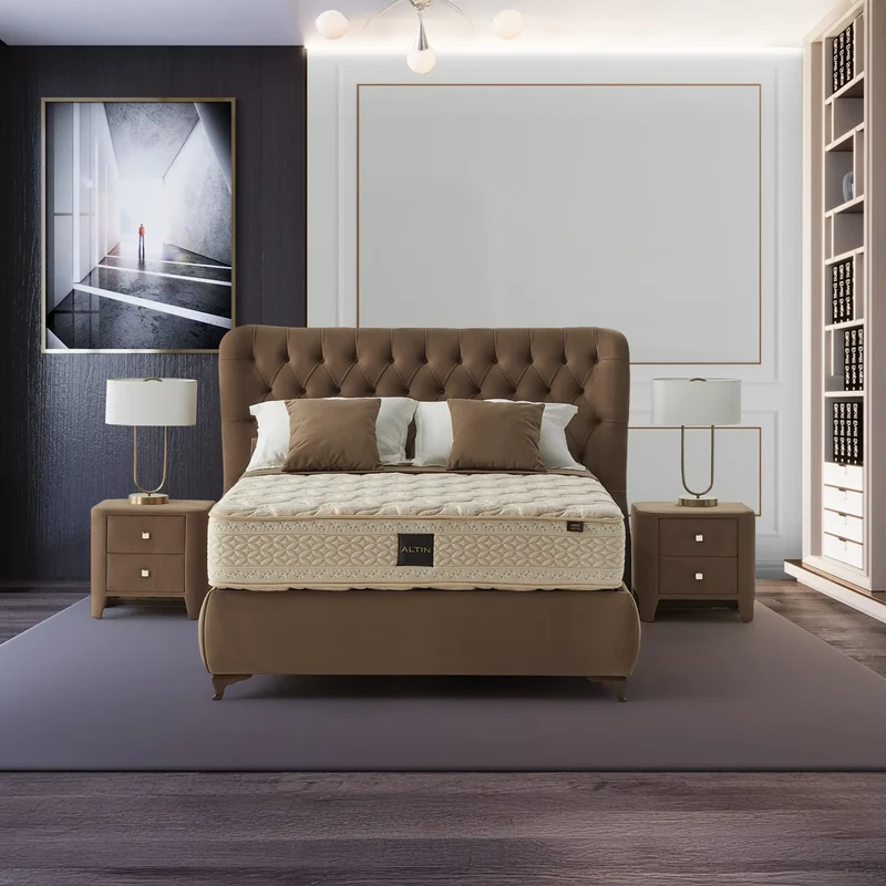 Altin Olivia Boxspringbett Set: Ultra-Harte Matratze mit 100% Schafwolle, 4-Jahreszeiten-Komfort & Bonell-Federsystem – Perfekte Temperaturregulierung für erholsamen Schlaf