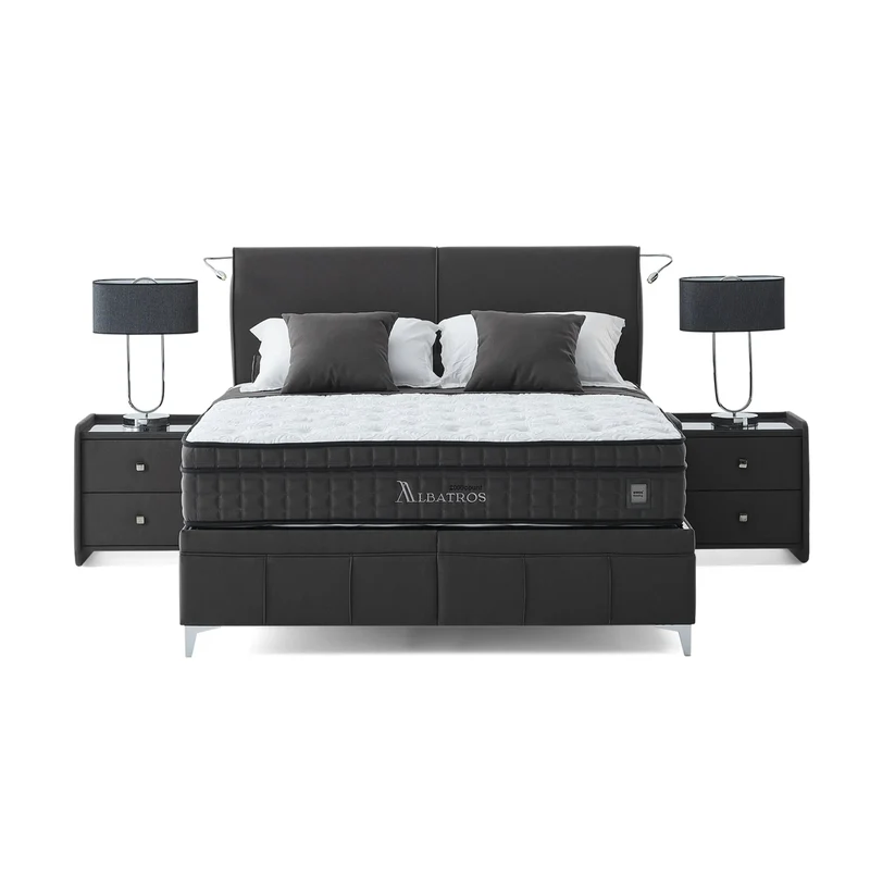 Albatros Boxspringbett Set: Elegantes Design inkl. Matratze mit 2000 ultra-harten Taschenfedern, Feder-Schaumstoff & Strickstoff – Rückenschonender Schlafkomfort für Paare