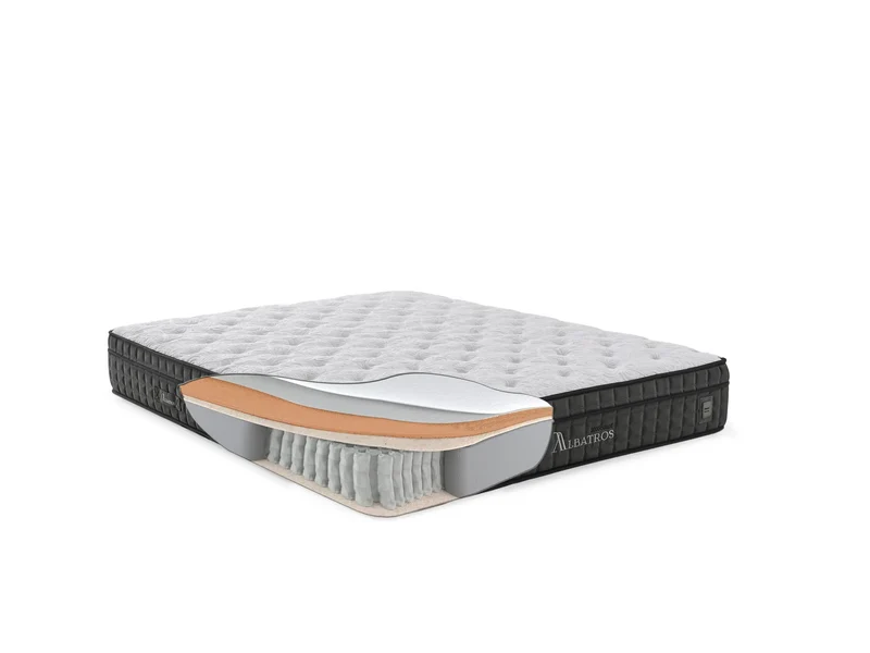 Albatros Boxspringbett Set: Elegantes Design inkl. Matratze mit 2000 ultra-harten Taschenfedern, Feder-Schaumstoff & Strickstoff – Rückenschonender Schlafkomfort für Paare