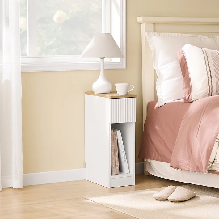 SoBuy | Nachttisch schmal | mit Wellen-Design-Schublade | Weiß | 20x60x35cm | FBT111-W