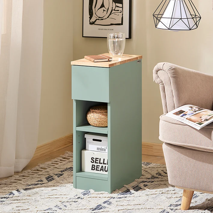 SoBuy | Nachttisch schmal |Beistelltisch mit Schublade | Grün | 20x61x35cm | FBT111-GR