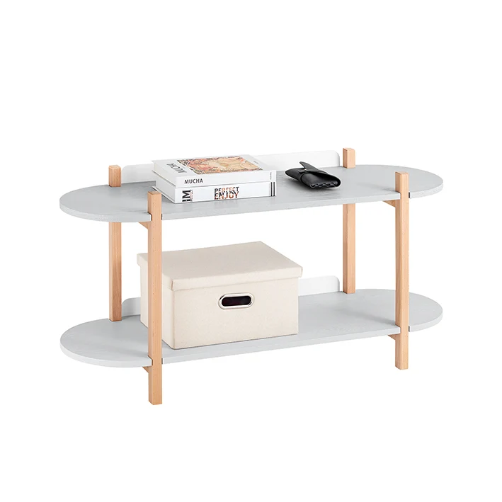 SoBuy | Multifunktionales Regal | Bücherregal | Standregal mit 2 Ablagen | Standregal | Grau/Natur | HSTR01-HG