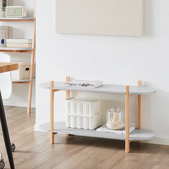 SoBuy | Multifunktionales Regal | Bücherregal | Standregal mit 2 Ablagen | Standregal | Grau/Natur | HSTR01-HG