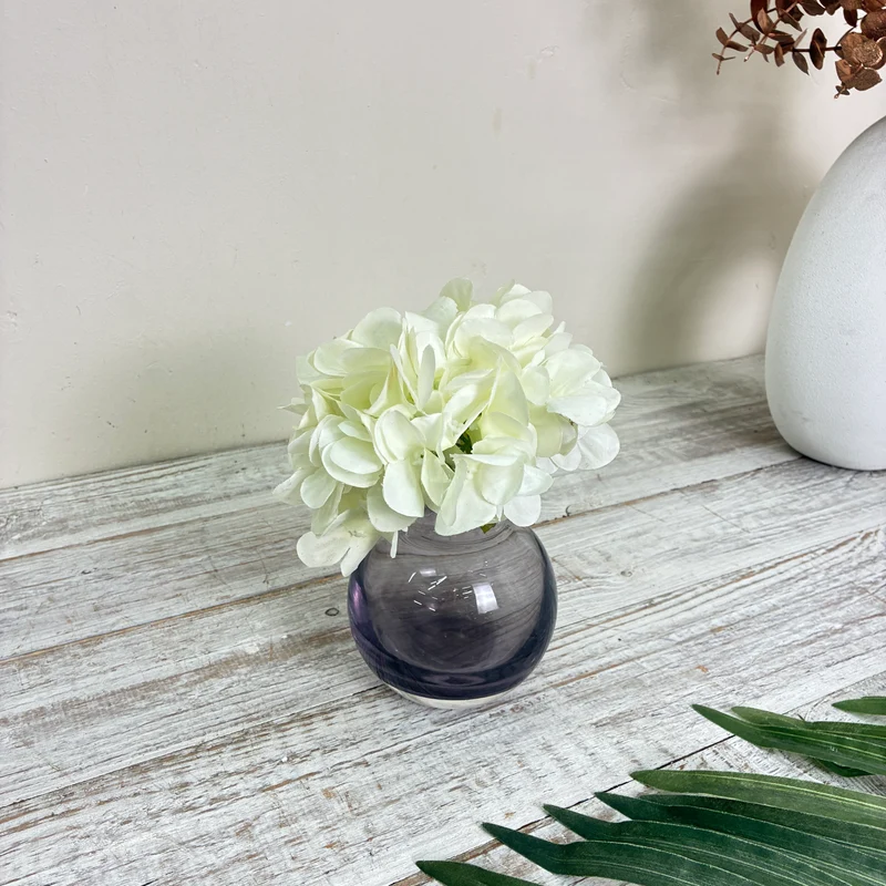 Kleine Glasvase Mini Kugelvase Rauchglas Lila Transparent Vase Gebraucht