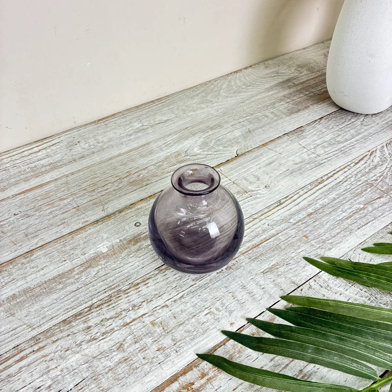 Kleine Glasvase Mini Kugelvase Rauchglas Lila Transparent Vase Gebraucht