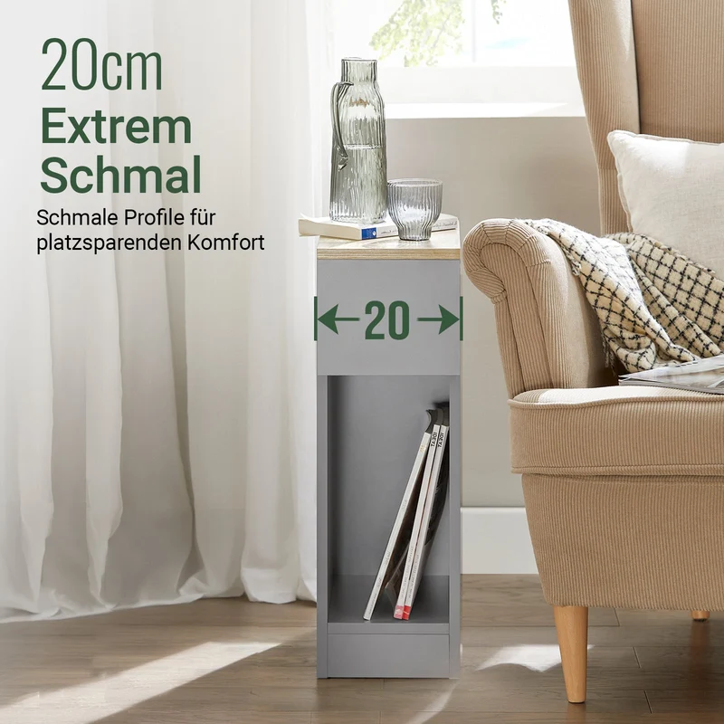 SoBuy Nachttisch schmal | mit Schublade | Hellgrau 20x60x35cm | FBT111-HG