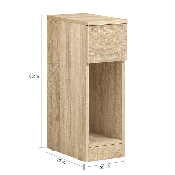 SoBuy Nachttisch schmal | mit Schublade Natur | 20x60x35cm | FBT111-N