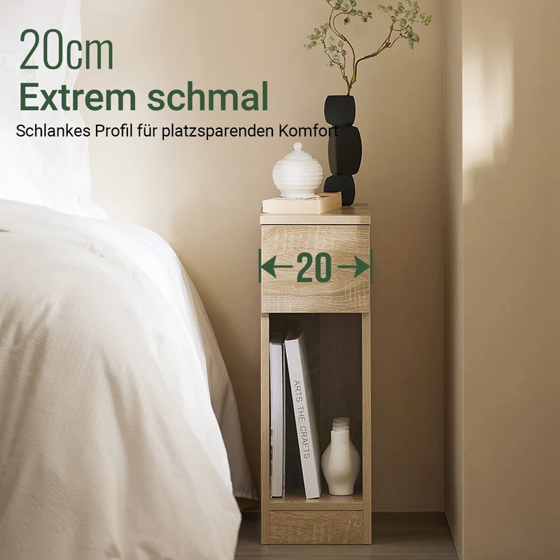 SoBuy Nachttisch schmal | mit Schublade Natur | 20x60x35cm | FBT111-N